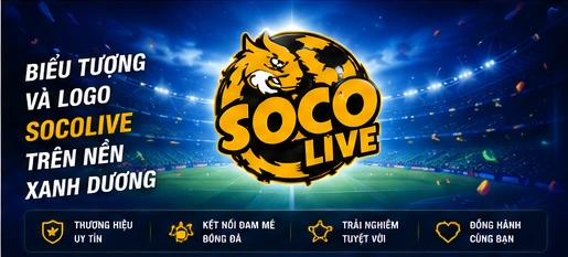 Biểu tượng và logo Socolive trên nền xanh dương