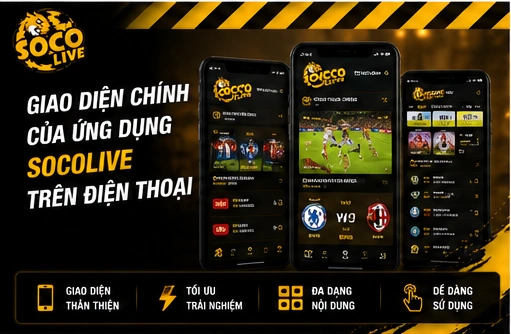 Giao diện chính của ứng dụng Socolive trên điện thoại