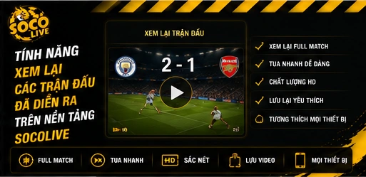 Tính năng xem lại các trận đấu đã diễn ra trên nền tảng Socolive