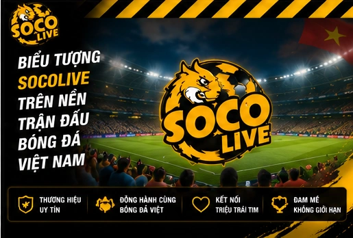 Biểu tượng Socolive trên nền trận đấu bóng đá Việt Nam
